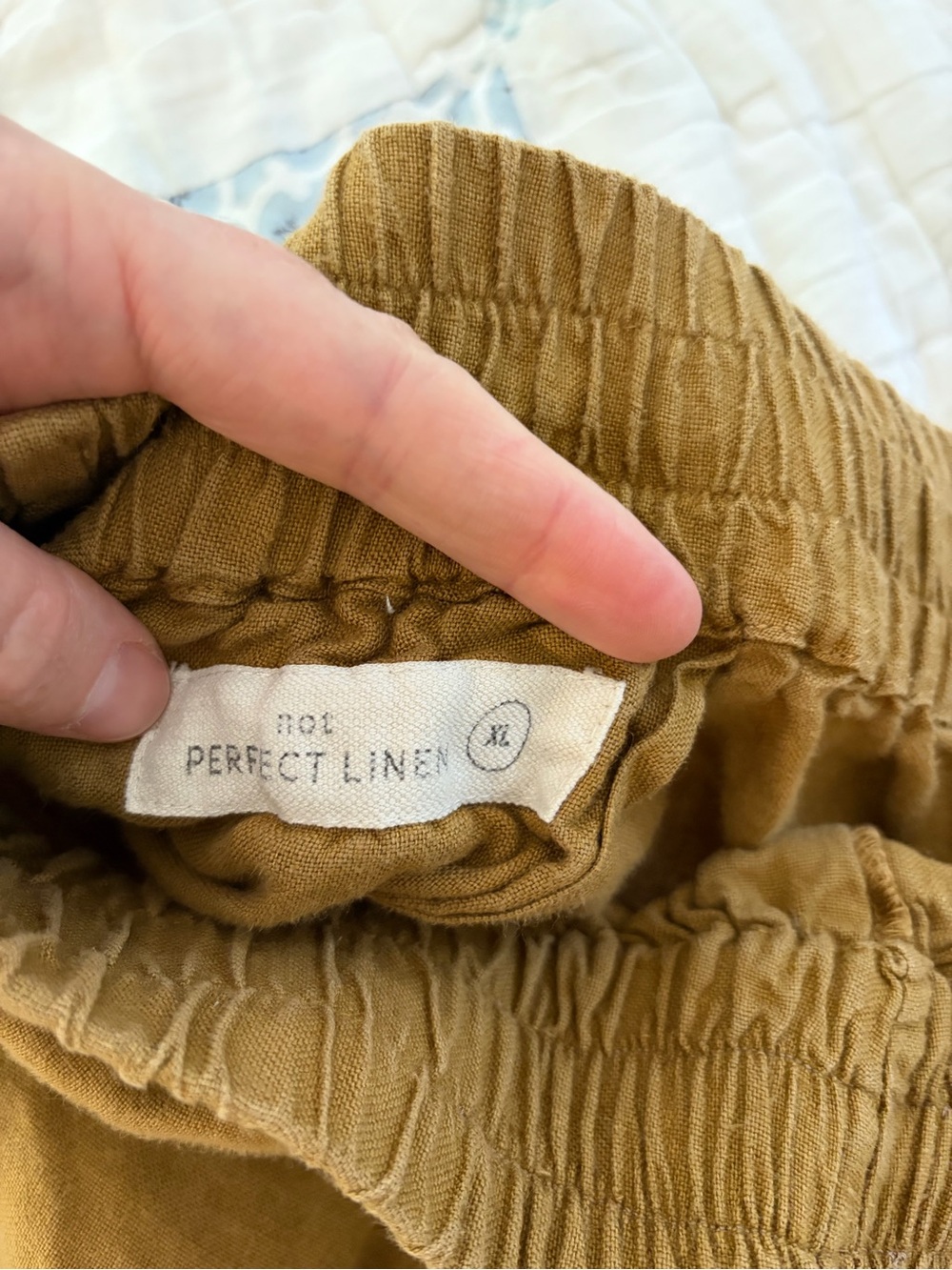 notPERFECTLINEN Mustard Brown Elastic Waist Pants